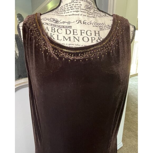 Dressbarn Collection Velvet Dress 14 Brown Beaded Long Maxi Formal Party Luxury - Picture 2 of 16